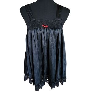 Vintage NWT Deadstock Feather Bed Black Lace Sliptop Sz L